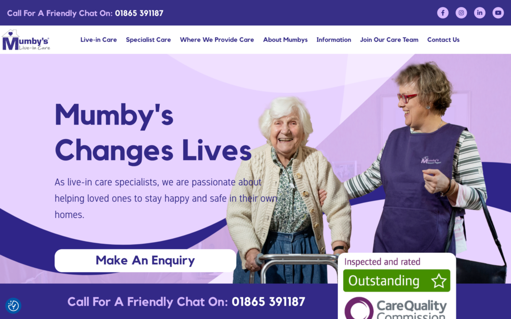 screenshot of Mumby's homepage