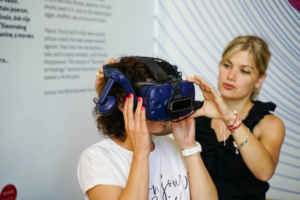 A Woman with a Virtual Reality Headset