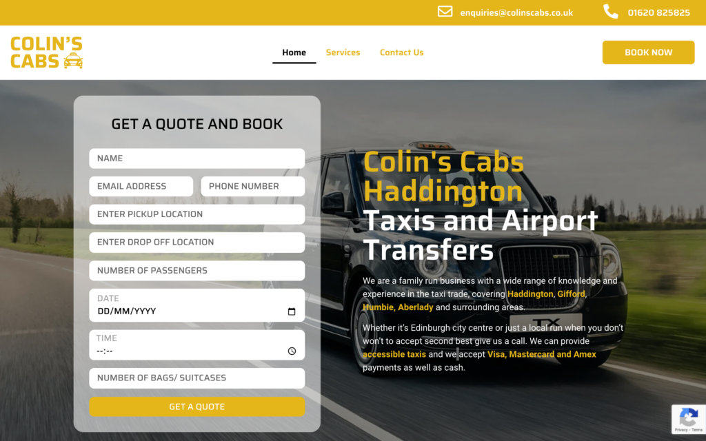 Screenshot of Colin's Cabs Homepage