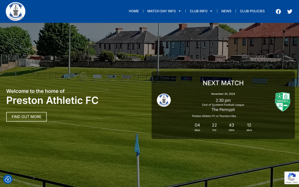 Screenshot of the Preston Athletic Homepage