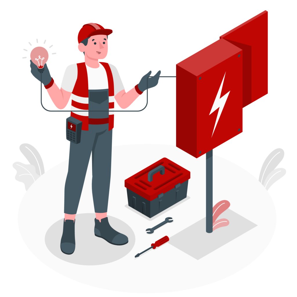 Electrician web design hero image - an electrician looking at a junction box