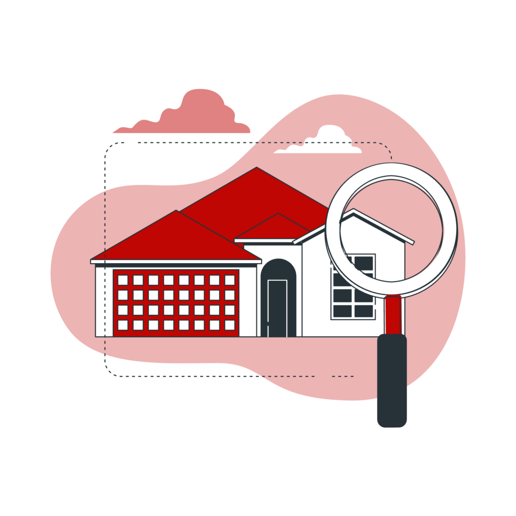 An animation of a house with a magnifying glass - letting agent web design