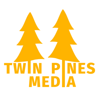 twin pines media logo and word mark showing 2 trees