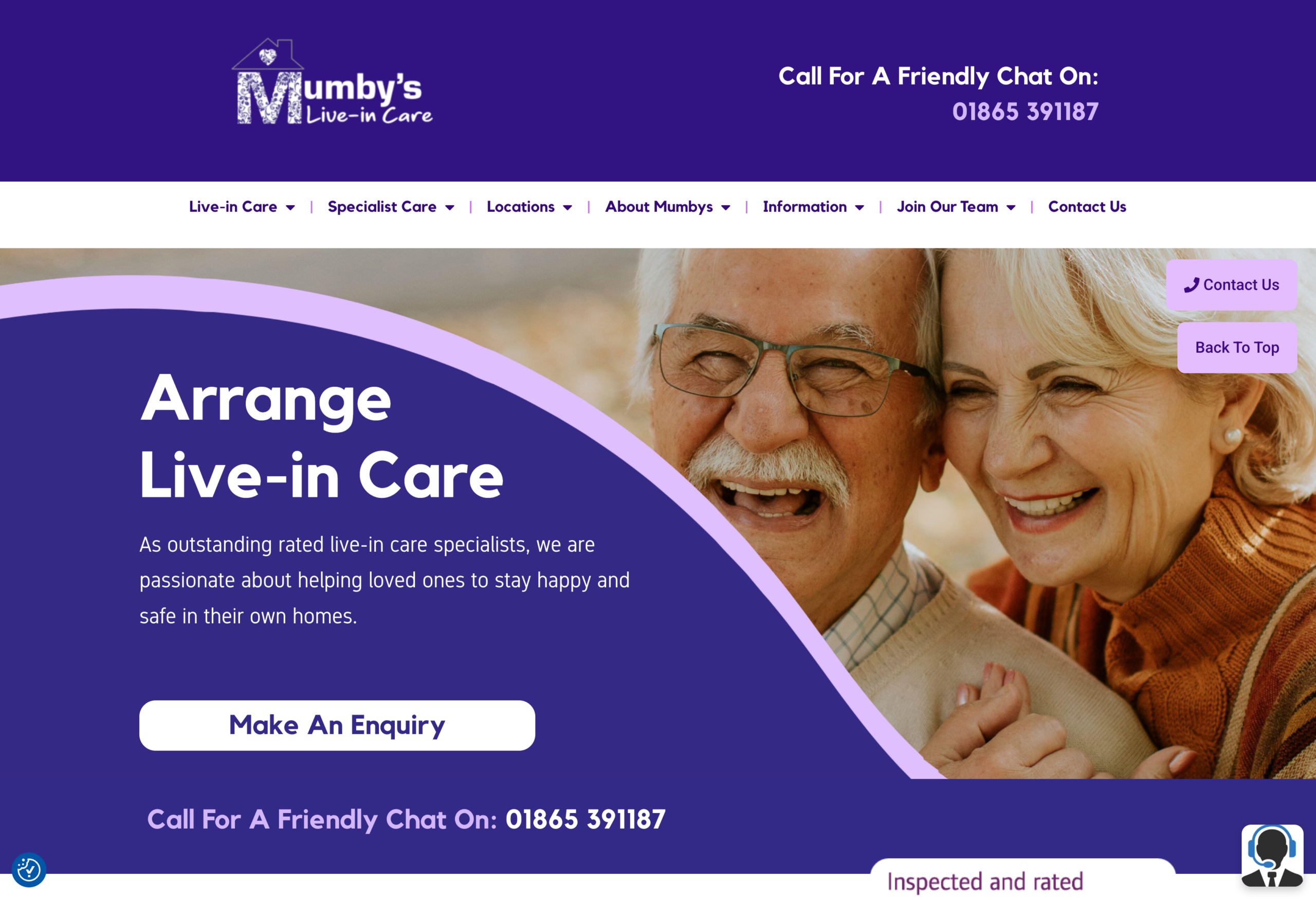 A screenshot of a web design project for a care home