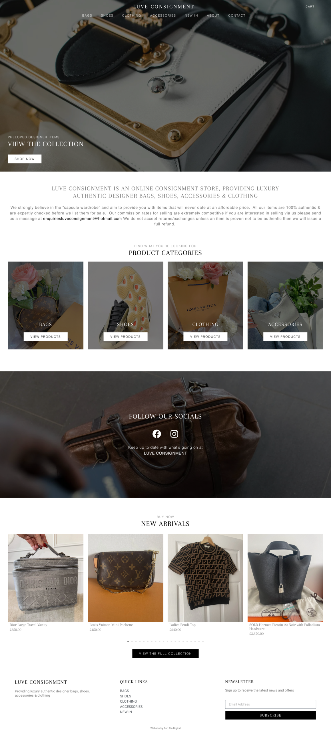 A screenshot of the Luve Consignment website homepage