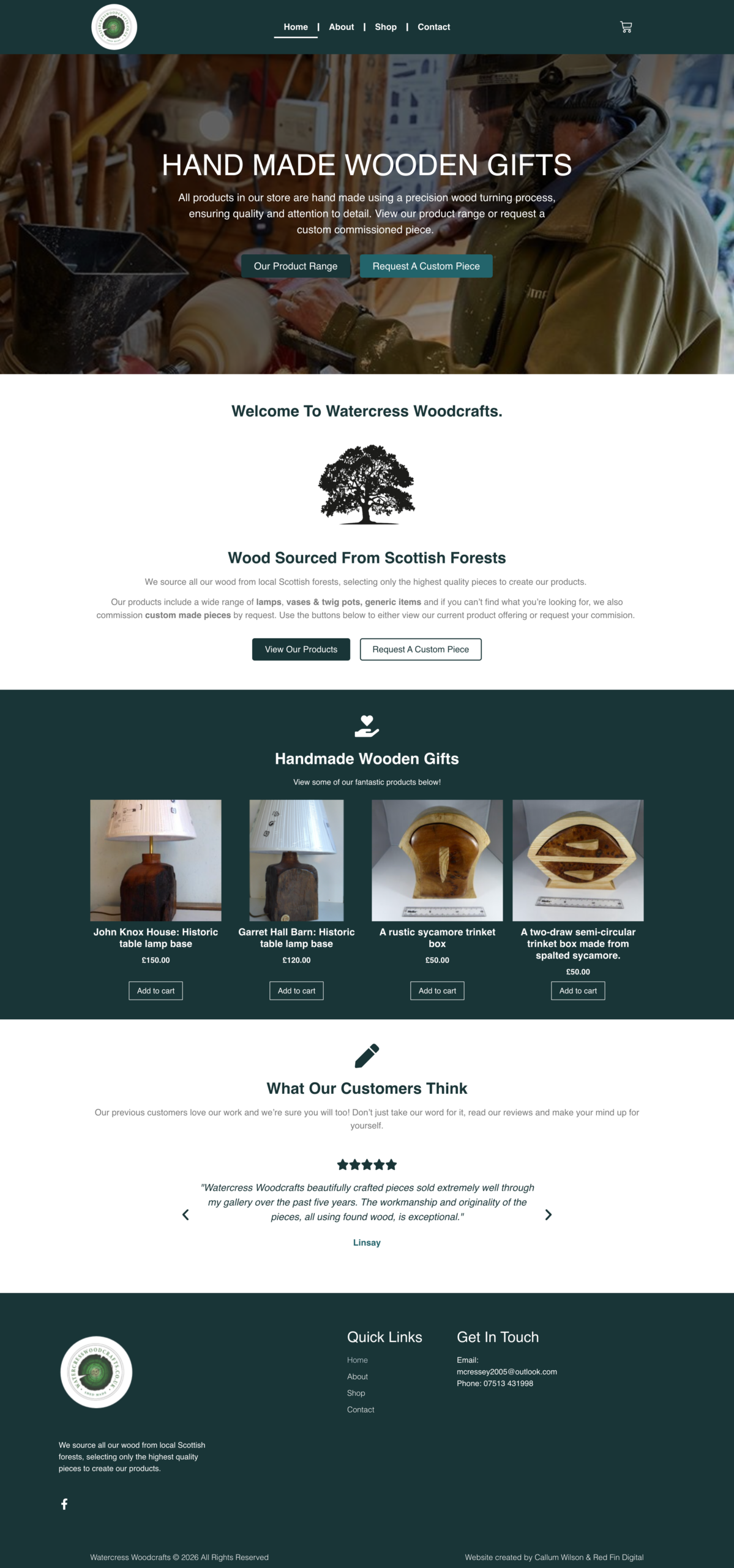 a screenshot of the watercress woodcrafts website homepage