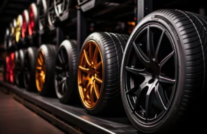 wheels and tyres on a shelf