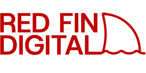 Red Fin Digital's logo. The company name plus a red fin on a wave