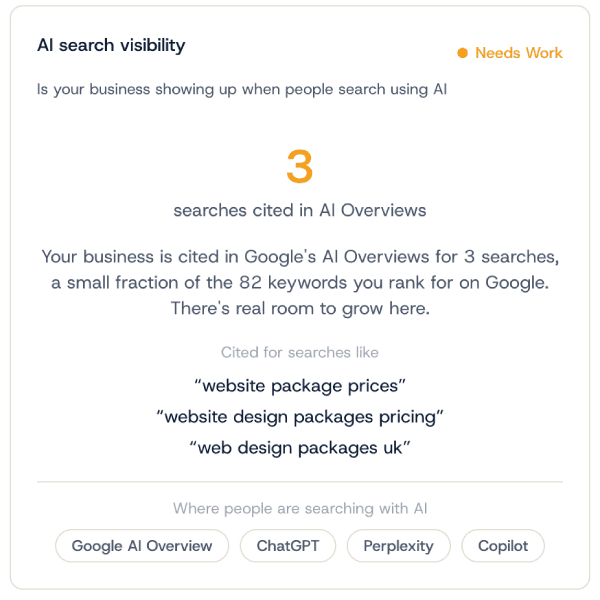 Red Fin Digital SEO audit report showing AI search visibility results